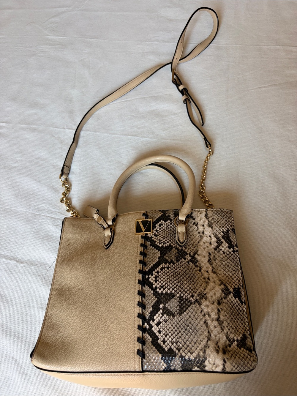 Victoria's Secret Cream Satchel with Snake-Print Accent and Gold Chain Strap - Picture 6 of 10